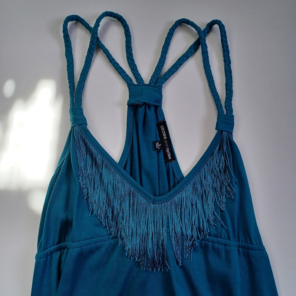 Teal Fringed Racerback Tank
